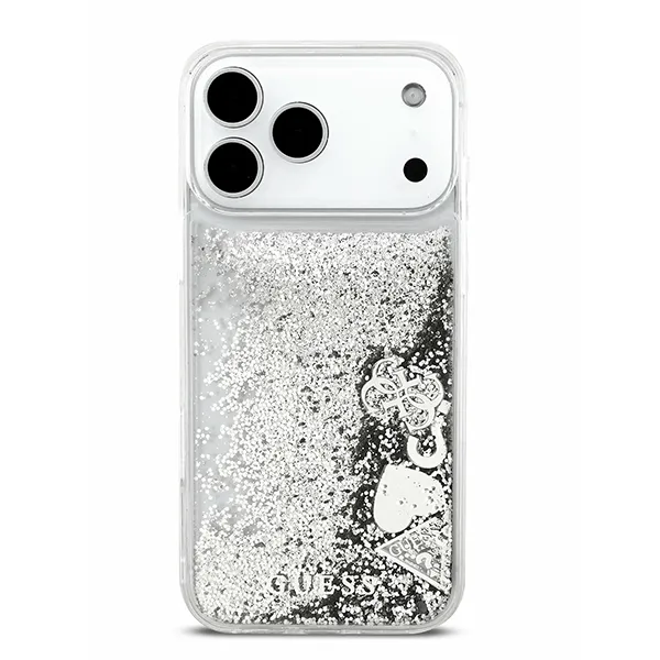 Guess для iPhone 17 Pro чехол Liquid Glitter Charms Hard Silver