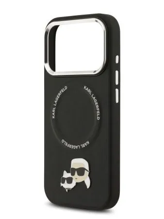 Lagerfeld для iPhone 17 Pro Max чехол PU NFT Karl & Choup heads Metal pin & Cam Hard Black (MagSafe)