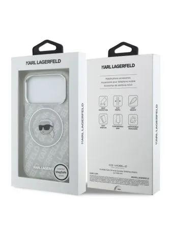 Lagerfeld для iPhone 17 Pro Max чехол IML Karl Head on logo Metal Cam Hard Grey (MagSafe)