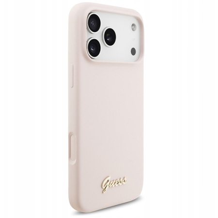 Guess для iPhone 17 Pro Max чехол Liquid silicone Gold metal logo & Camera Hard Pink (MagSafe)