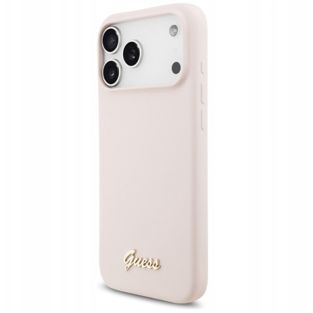 Guess для iPhone 17 Pro Max чехол Liquid silicone Gold metal logo & Camera Hard Pink (MagSafe)